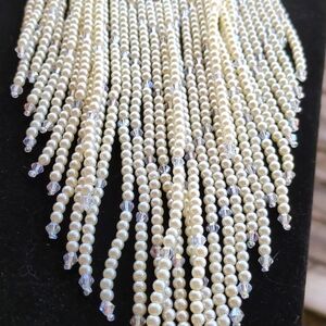 Premier Designs Cream Pearl Fringe Necklace with Clear Crystal Accents